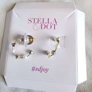 Stella & Dot Gold and White Crescent Earrings